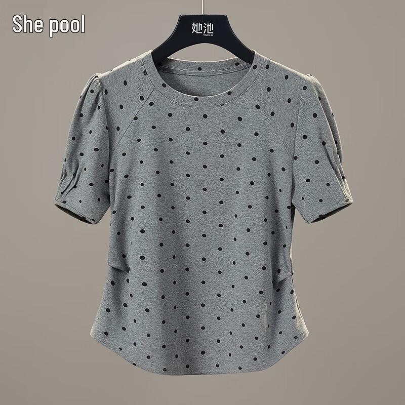 Shechi Women s Polka Dot Ruched Short Sleeve T-Shirt XL