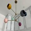 Mid-Century Sputnik Chandelier: Colorful Globe Pendant Light, Brass Finish