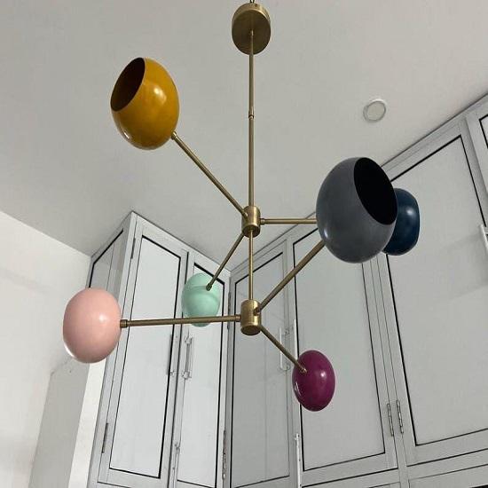 Mid-Century Sputnik Chandelier: Colorful Globe Pendant Light, Brass Finish