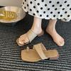Hand-woven Flat-bottomed Sandals 2025 Summer Breathable Gold Buckle Square Head Set Toe Slippers Women's Slippers Outdoor Cool Slippers