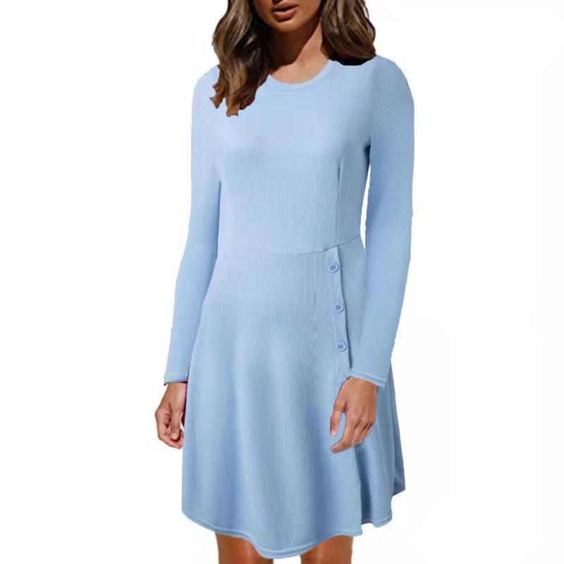 Podzim Zima Slim Fit Žebrovaný Pletený Šaty s Rozparkem a Dlouhým Rukávem