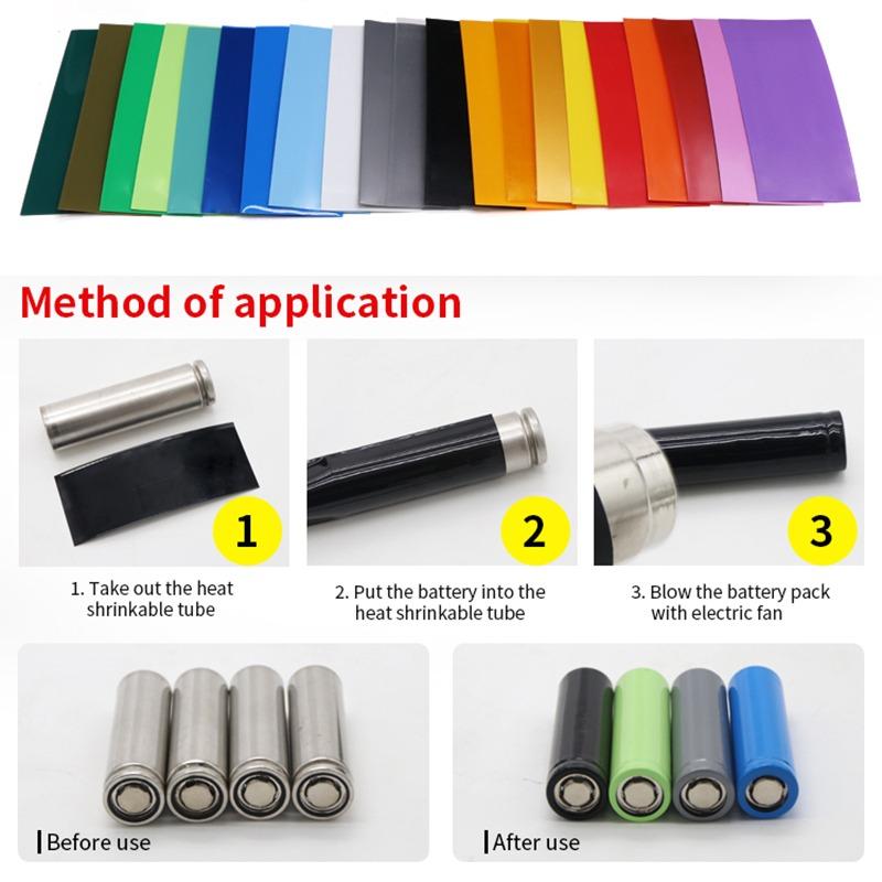 100Pcs Flat PVC Heat Shrink Tubing Battery Wrap For 18650 Lithium Battery Heat Shrink Tube Assorted Kit Self-Adhesive Insulator