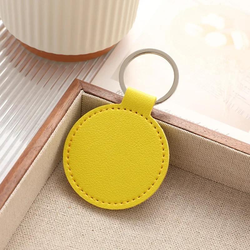Laser Engrave Round PU Leather Keychain Custom Circle Key Chain Holder Company Activity Hotel Number Keyring Gift