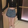 2025 Plus Size Spicy Retro A-line Denim Mini Skirt - High Waist Summer Skirt Pants for Women