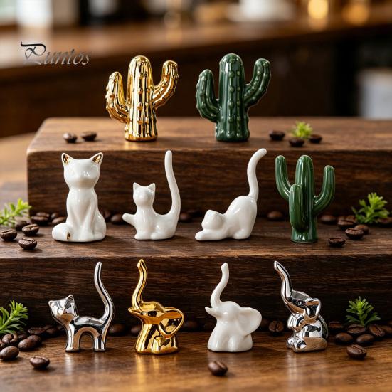 Contemporary Interior Decor Nordic Minimalist Ceramic Ornaments, Abstract Bear/Cat/Elephant/Cactus Sculpture Tabletop for Elegant Table Centerpieces