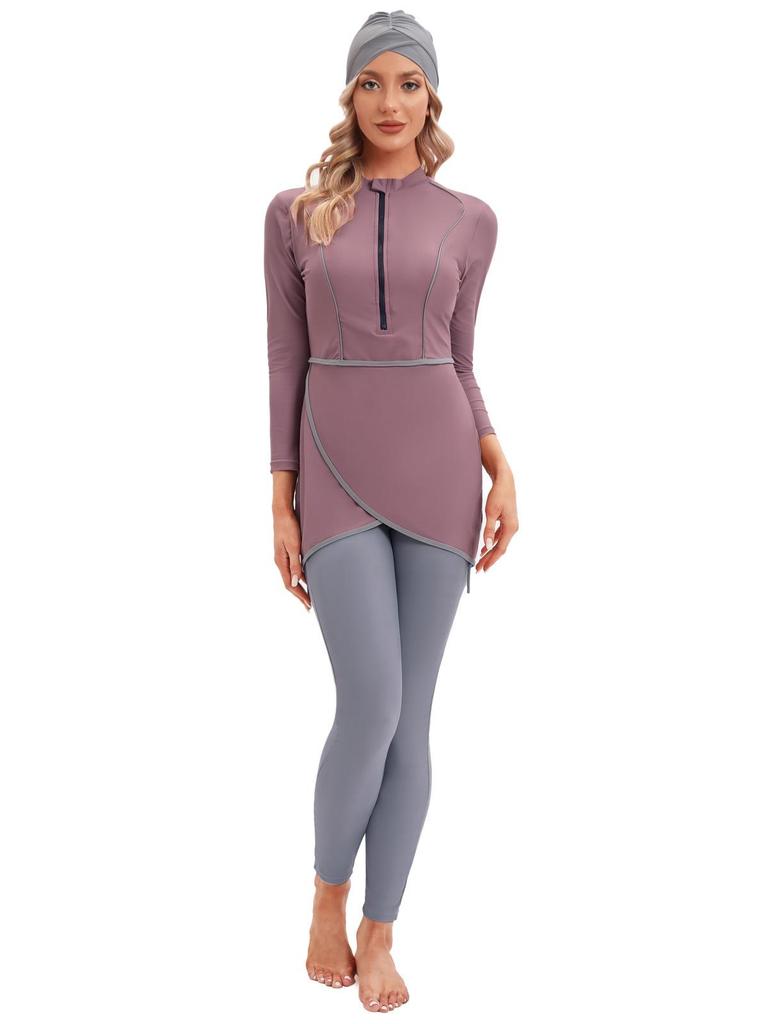 2022 Konservativer muslimischer Badeanzug für Damen mit Reißverschluss und Brustpolster