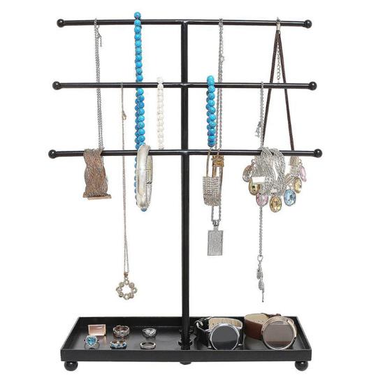 Jewelry Rack Stable Base Multi-Tier Easy To Assemble Keep Organized Space-saving Necklace Display Functional T-Shaped Ring Watch Bracelet Storage
