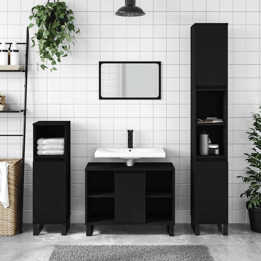 Minimalistischer quadratischer Badezimmerschrank mit zwei offenen Regalen an den Seiten, multifunktionaler Stauraum, 80x33x60 cm