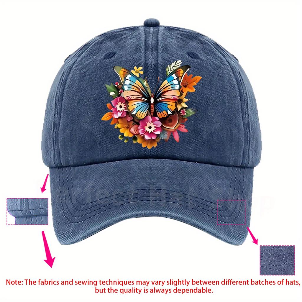 Colorful Butterfly Floral Print Baseball Cap Cotton Adjustable Casual Outdoor Cap Unisex
