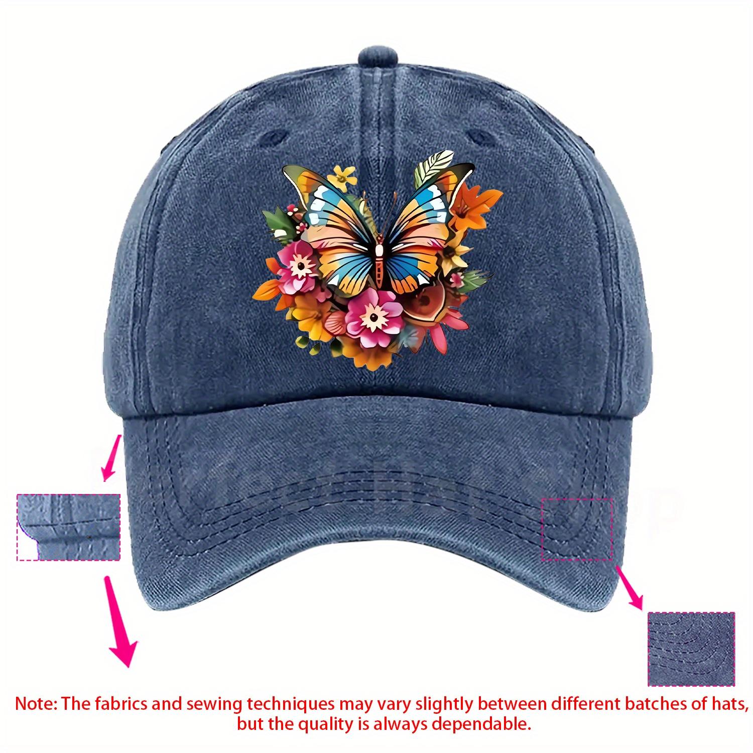 Colorful Butterfly Floral Print Baseball Cap Cotton Adjustable Casual Outdoor Cap Unisex One Size