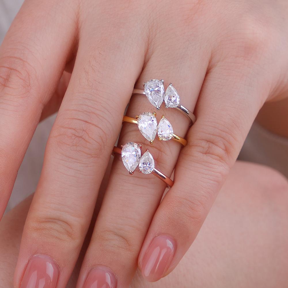 1.5cttw Double Pear Cut Moissanite Diamond Ring for Women Two Stone Toi Et Moi Wedding Bands 925 Silver Gold Plated Jewelry