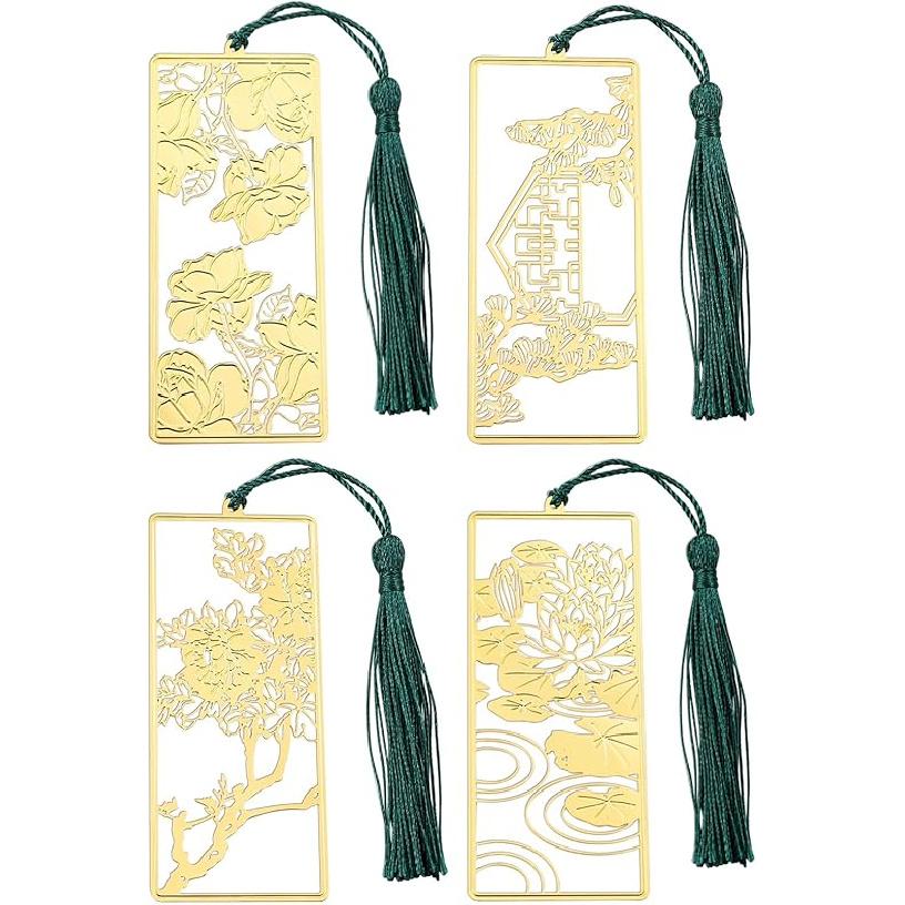Ancient Chinese Palace Art Bookmarks, Cat Carp Flying Crane Lotus Bookmarks with Tassels, Boxed Gifts for Book Lovers Collection
