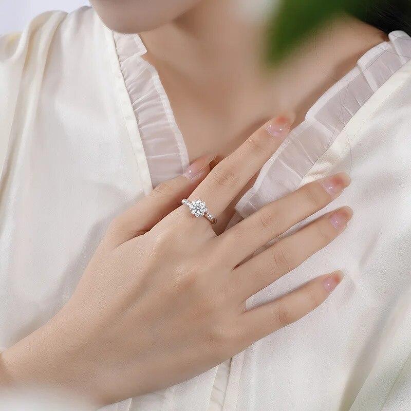 Bagues Moissanite 6,5 mm 1 ct Vvs1 pour femmes Alliance classique de fiançailles Fleur Diamant simulé Argent sterling S925 Bijoux