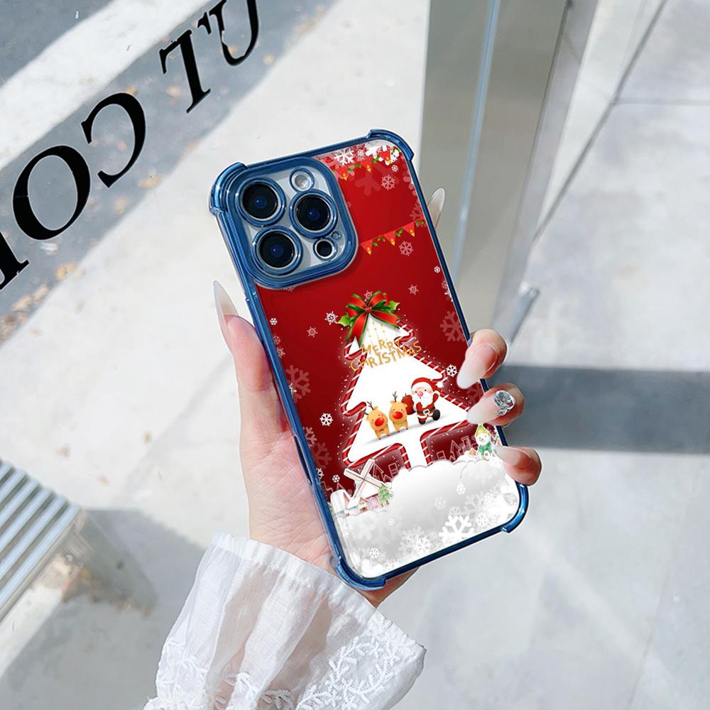 Ae114 Merry Christmas Christmas tree art Electroplated TPU Phone Cases for Samsung A54 A12 A14 S22 S23 S24 Ultra A55 A15 Four Corner Protection Cover