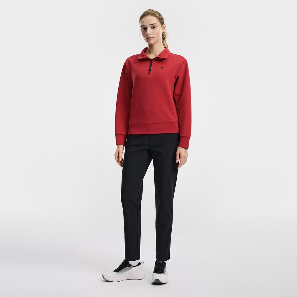 FILA Fitness Classic Simple Sports Training Casual Comfortable Versatile Half-Zip Knit Pullover Sweatshirt Women sweatshirt Hot-Red A11W611208FRD