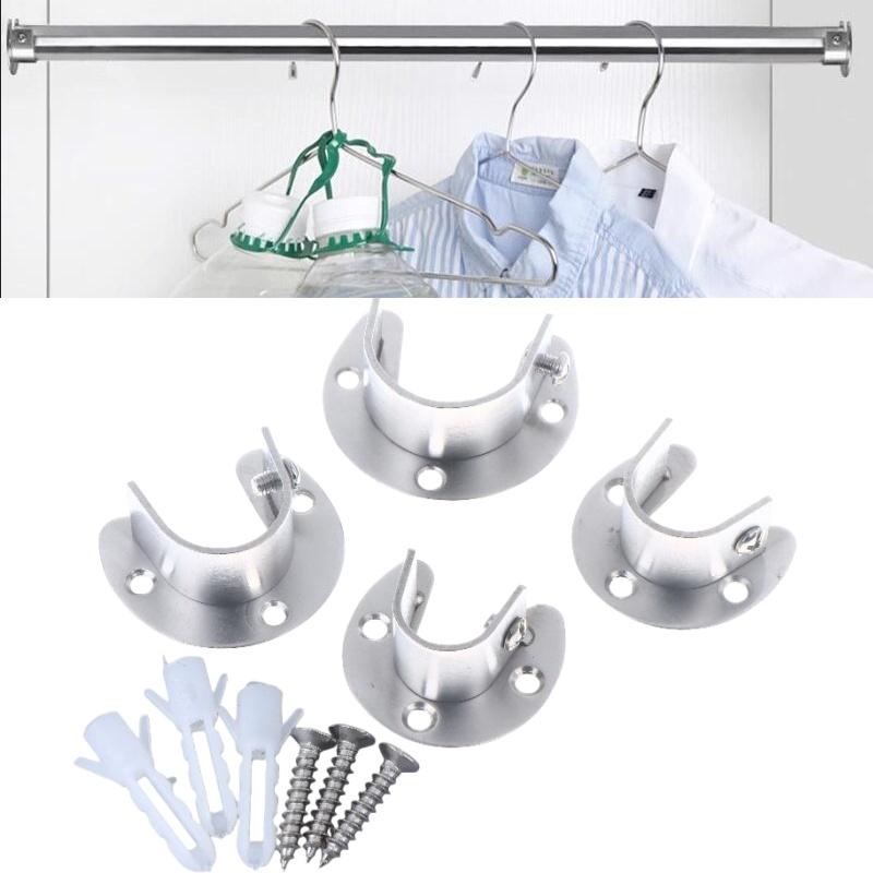 1/2Pcs Curtain Rod Tube Hook Fixed Support Bracket Seat Stainless Steel Flange Seat Wardrobe Hanger Rod Fixing Hardware Parts