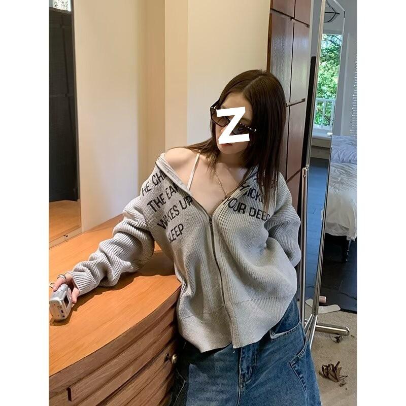 

Men s Letter Print Stand Collar Knit Cardigan - Long Sleeve Loose Casual Autumn/Winter Sweater M сірий колір