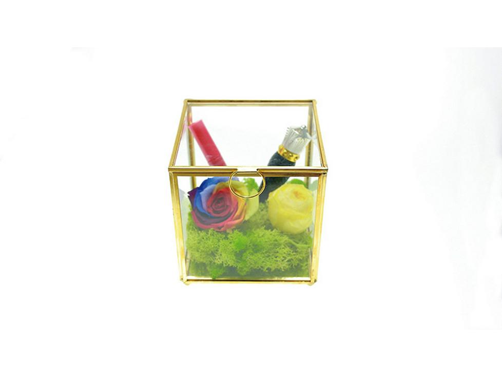 Geometric Flower House Flip-Top Jewelry Storage and Decorative Box with Preserved Flowers