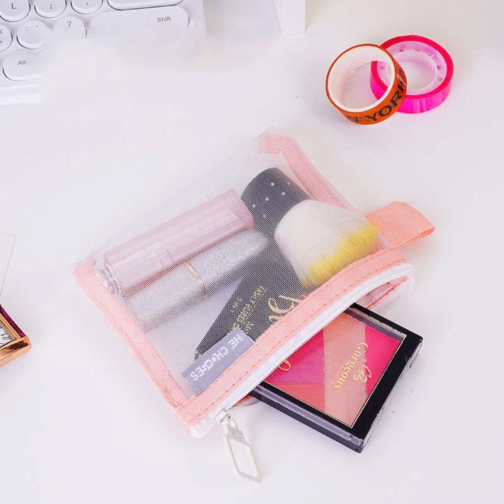 Lipstick Cosmetic Bag Clear Mesh Bag Change Storage Bag Fresh Color Card Bag Mini Coin Purse Women