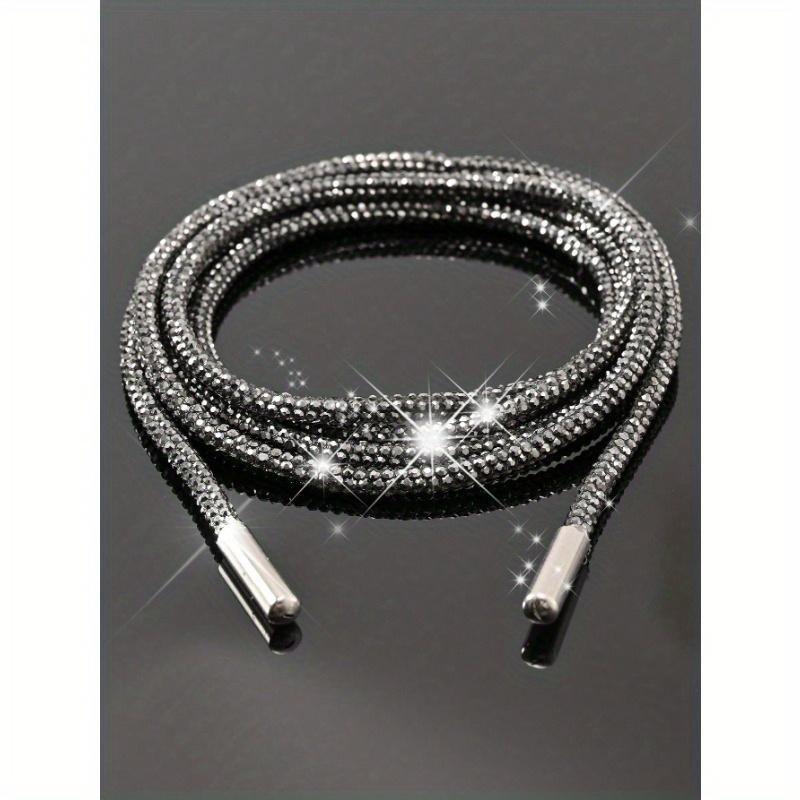 1pair White Rhinestone Shoelaces With Rhinestone Decoration, Fashion Diy Lace For Sneakers And Athletic Shoes Summer Party