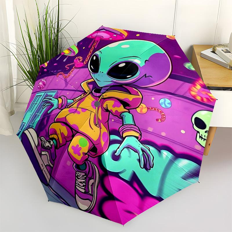 1pc UFO Alien Space Fashionable Automatic Opening/Closing Folding Umbrella with 8 Bones, Windproof Portable, Daily Use064