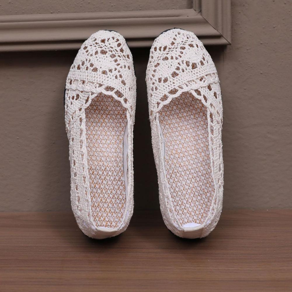 Ladies' Casual Temperament Breathable One Foot Shoes -Women's Mesh Shoes with Mesh Surface, Ethnic Style Cloth Shoes, Hollow Lace Women's Shoes