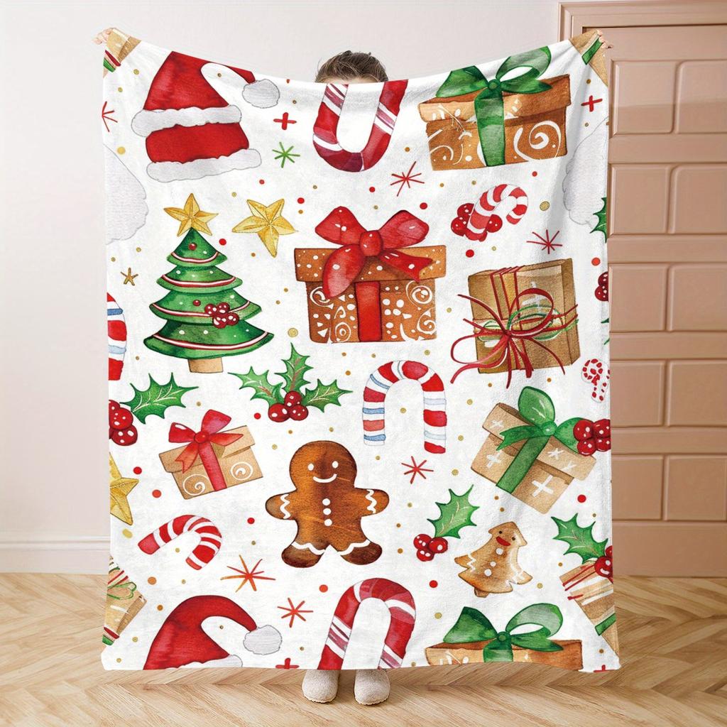 Christmas Themed Knitted Flannel Blanket Soft Comfortable Bedding For Sofa Office Gift Camping Travel Lightweight For All Season