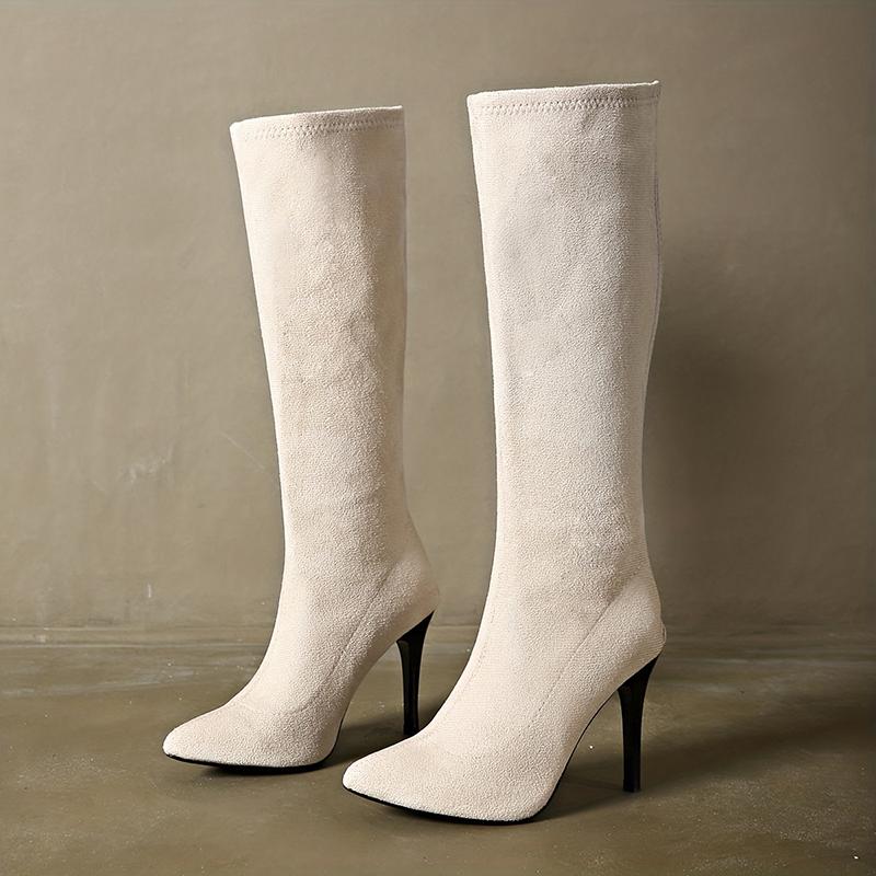 Fashion Vintage Suede Women Knee High Boots Fashion Pointed Toe Shoes Autumn Winter Thin Heel Ladies Long Booties