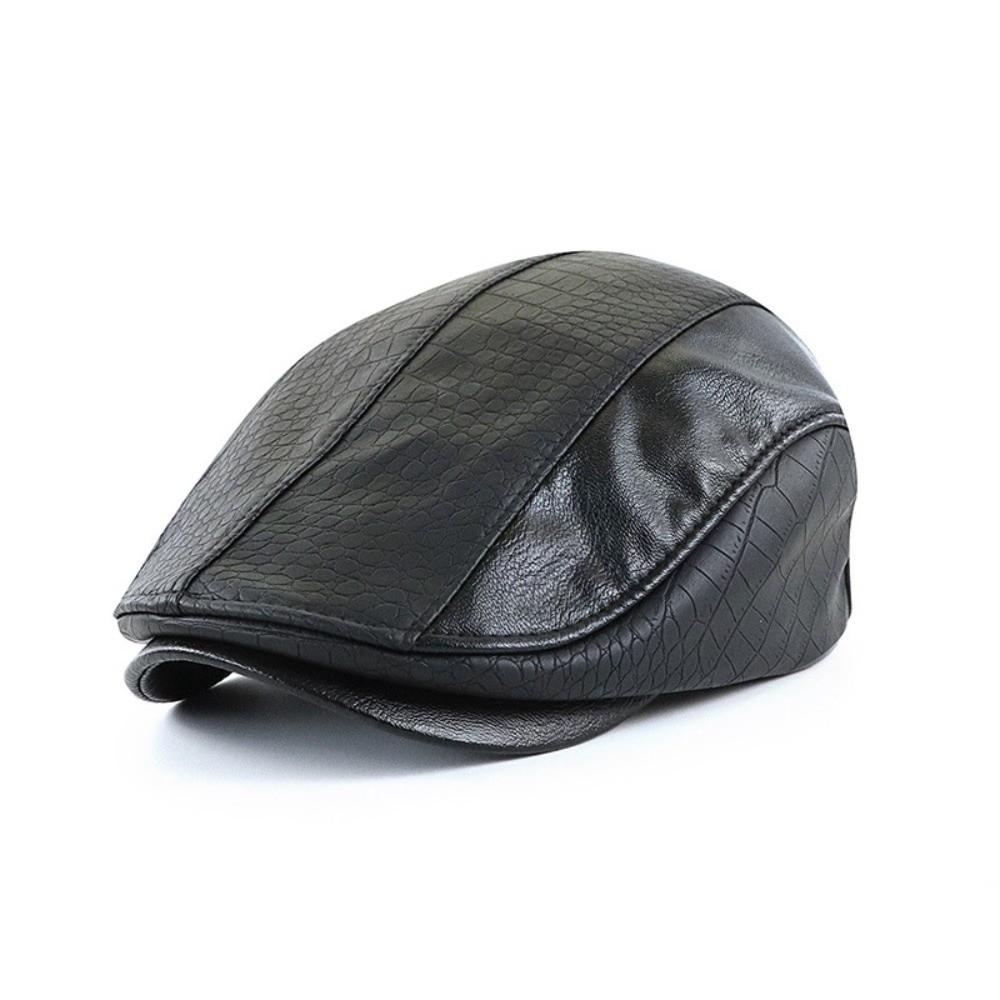 

New Unisex Newsboy Caps Retro with Front Cap Berets Leather Splicing Flat Cap PU Leather Men British Painters Hats чёрный