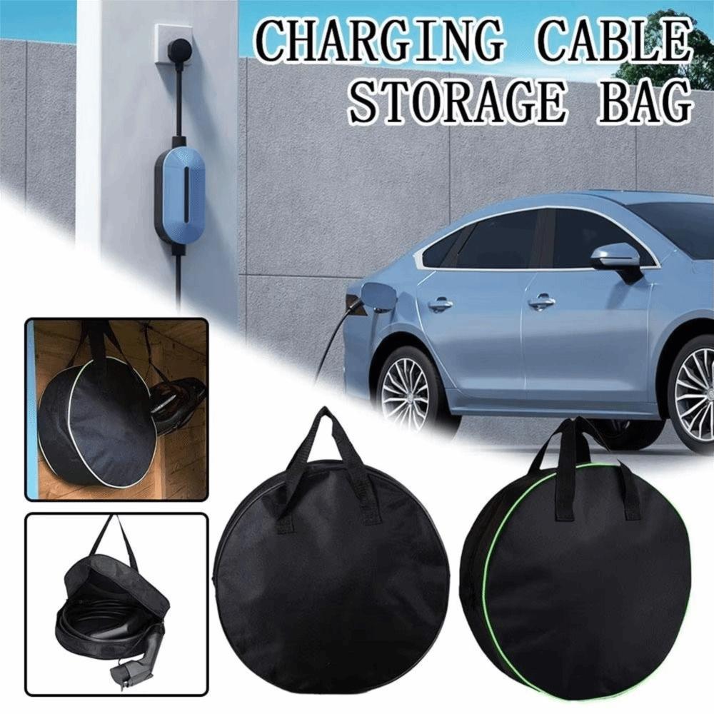 Handheld Car Charge Cable Bag Oxford Cloth EV Charger Carry Bag Circular Tool Bag for Car Caravan