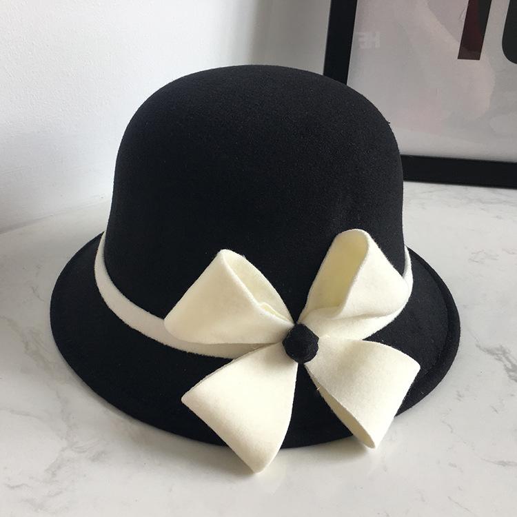 Women's Hat Autumn and Winter Woolen Top Hat European, American and British Women's Dome Basin Hat Elegant Versatile Four-leaf Flower Bucket Hat