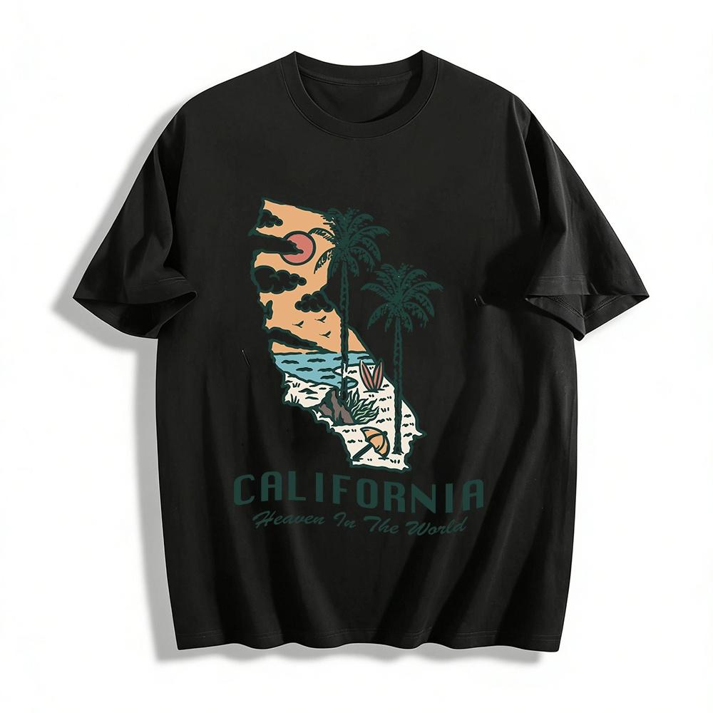 

California Beach Palm Tree Graphic Casual Short Sleeve Tee Pure cotton T-shirt XXS