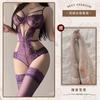 Hollow and thin sexy underwear sexy onesie temptation strap perspective lace free purple n