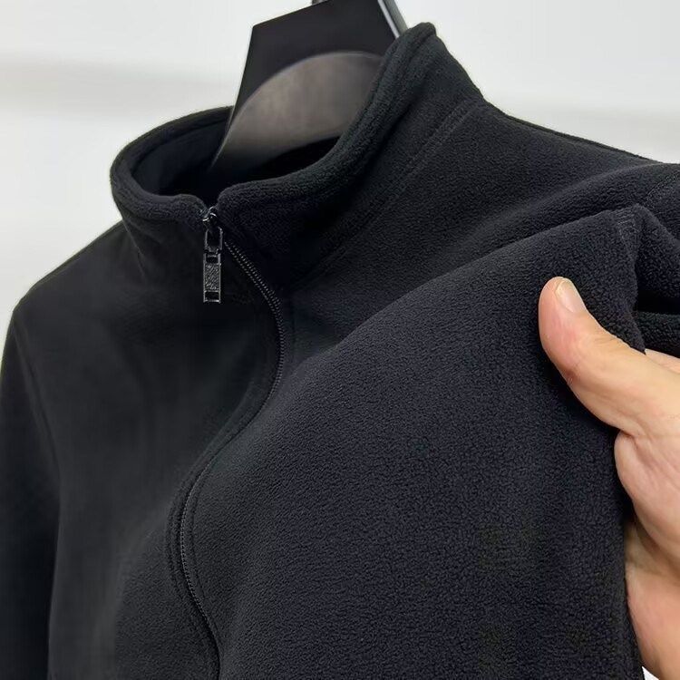 

Men s Double-Sided Fce Pullover Pure Color Hooded Jaet Winter Warm Stand Collar Outerwear Thiened Long Sleeve 2XL