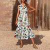 Women's Casual And Fashionable V-neck Sleeveless Printing Mid Length Dress