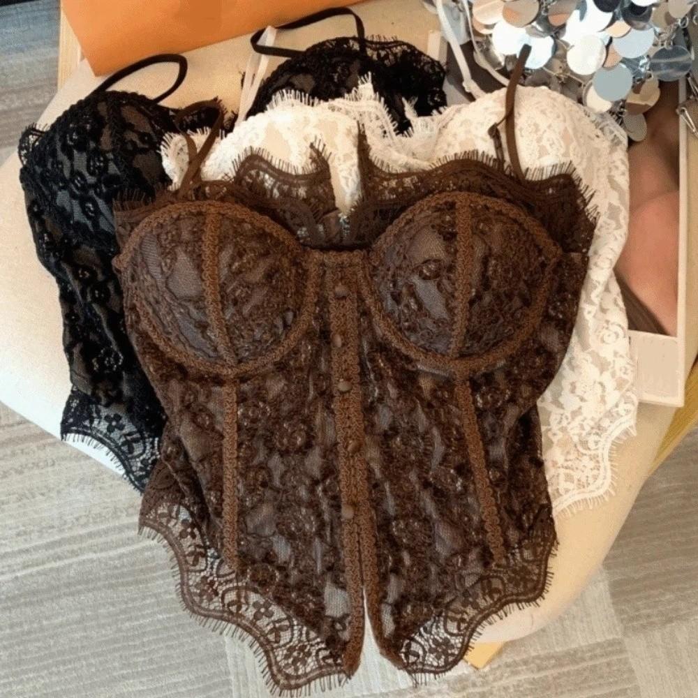 Slim fit Lace Corset Sleeveless Suspender Vest Elegant Lace Camisole Spring Summer