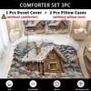 MOKALALA 2/3pcs Snowy Cabin Themed Duvet Cover Set Winter Wonderland Inspired Bed Cover Set Cozy Bedding Set 1 Duvet Cover