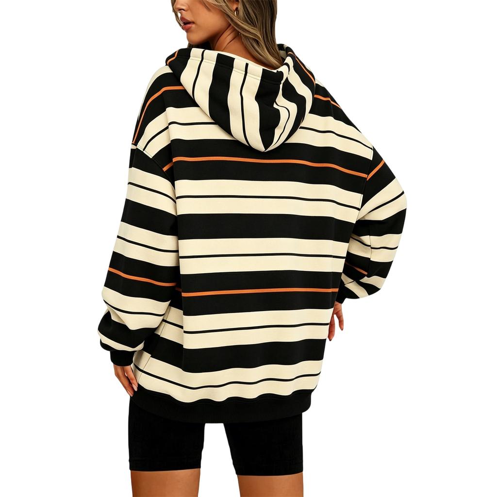 Women's Fashion Striped Print Long Sleeve Pullover Hoodie with Pockets for Halloween