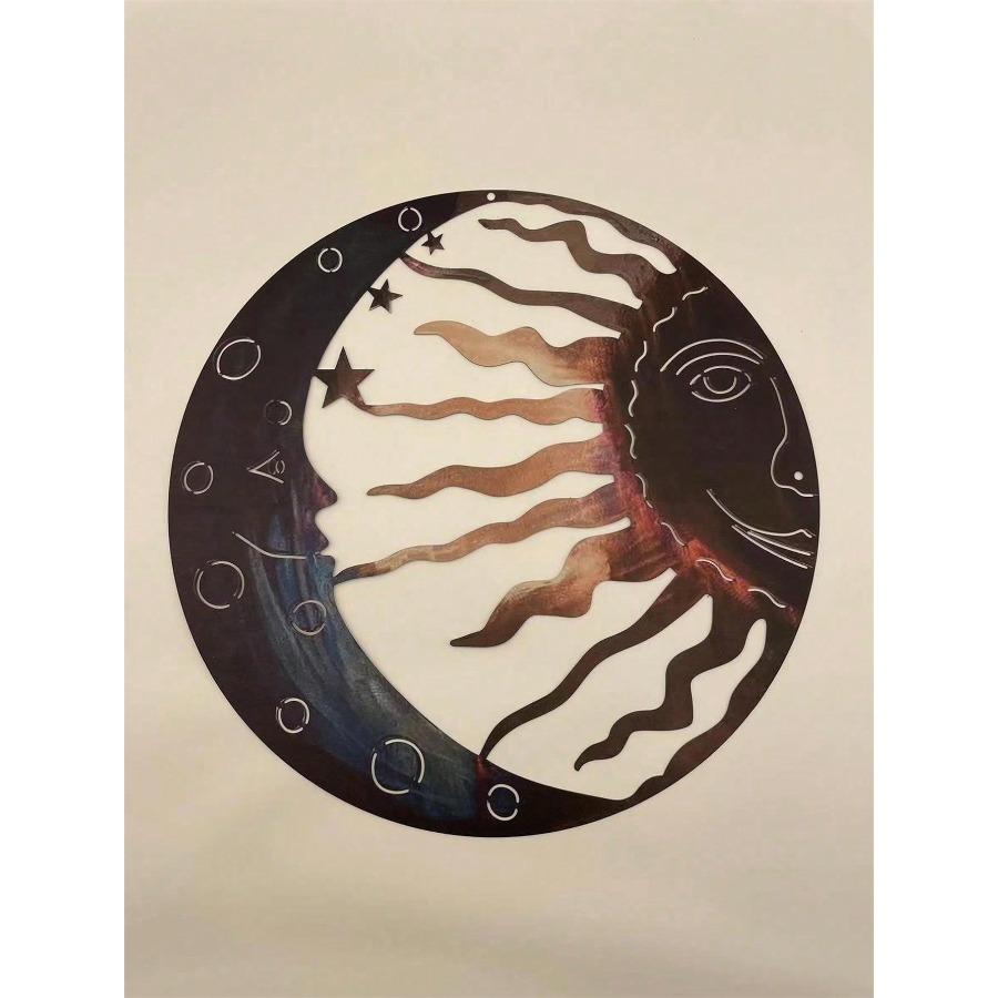 Metal Wall Art Decor - Sun, Moon & Stars 3D Facial Celestial Sculpture, Indoor/Outdoor Hanging Ornament for Porch, Lawn, Garden, Garden Wall Art