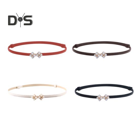 Pasek Damski Regulowany Obwód Talii Design Imitujący Perły Pasek Imitacja Skóry Sukienki Koszule Swetry Pas