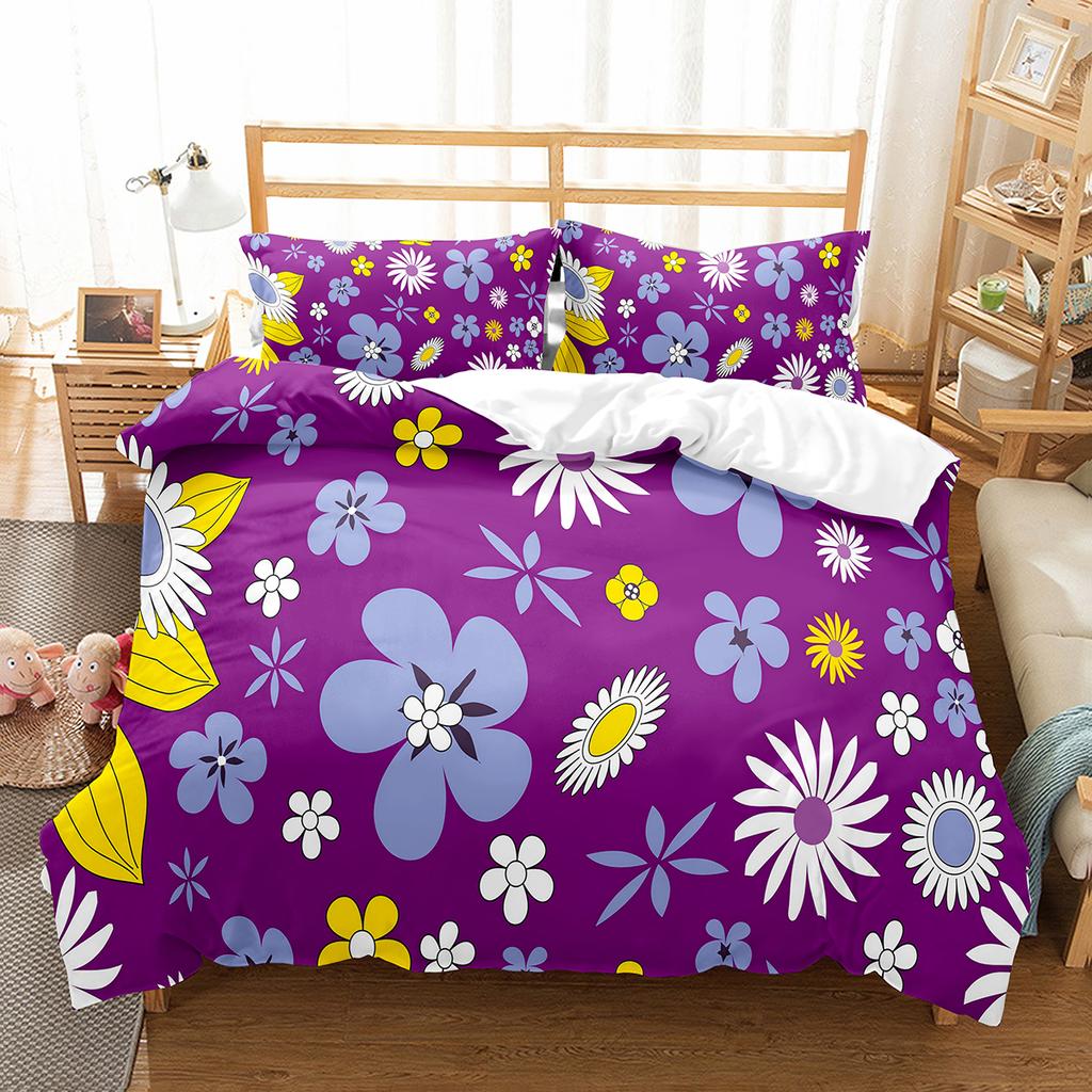 Colourful Flower Duvet Cover Set King Queen Size for Kids Boy Girls Bedding Set Rose Pattern Polyester Quilt Cover with Zipper