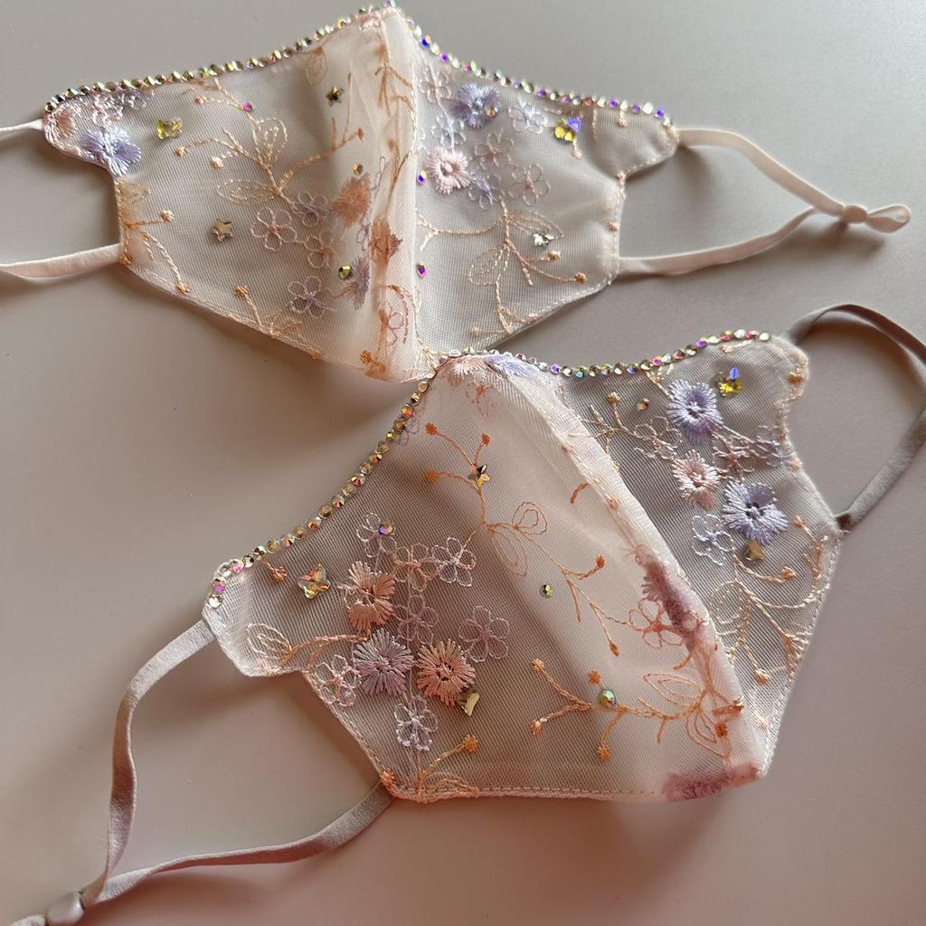 Lace Embroidered Rhinestone Mesh Face Mask - Breathable & Dustproof for Spring/Summer