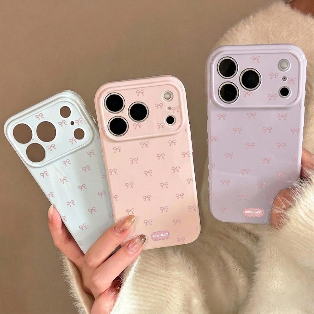 Girl's Heart Pink Bow Is Suitable for Apple 17promax Mobile Phone Case 16pro Korean 15/14 High Value 13