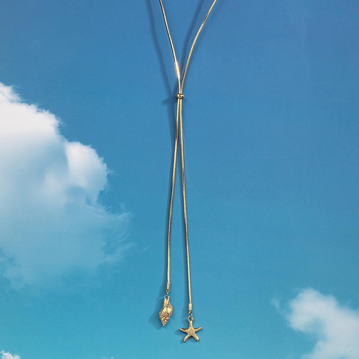 Летний Океанский Ветер Морская Звезда Ракушка Подвеска Ожерелье Нишевый Дизайн Океанский Пляжный Курорт Ветер золотисто-желтый