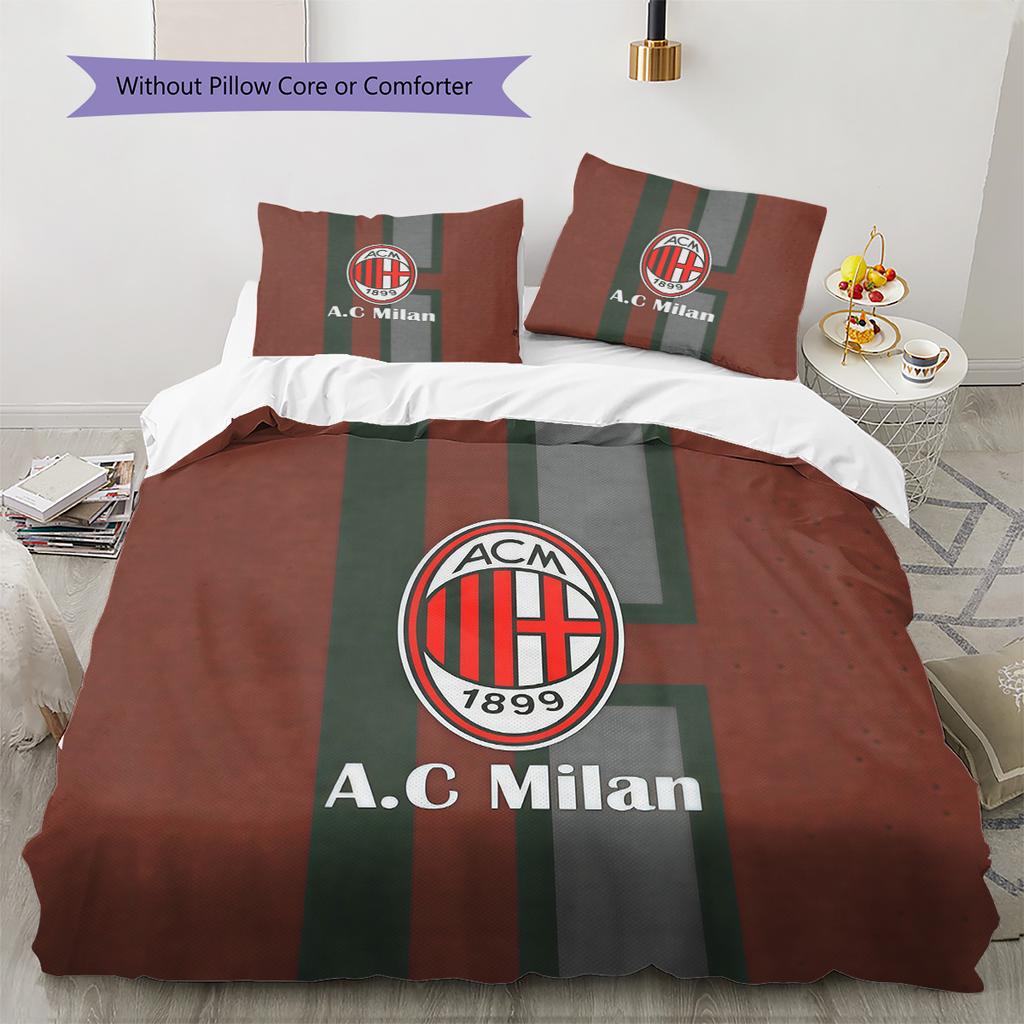 Associazione Calcio Milan Pattern Bedding Quilt Set  Home Decoration  Gift (1 * Duvet Cover + 2 * Pillowcase  Without Core)