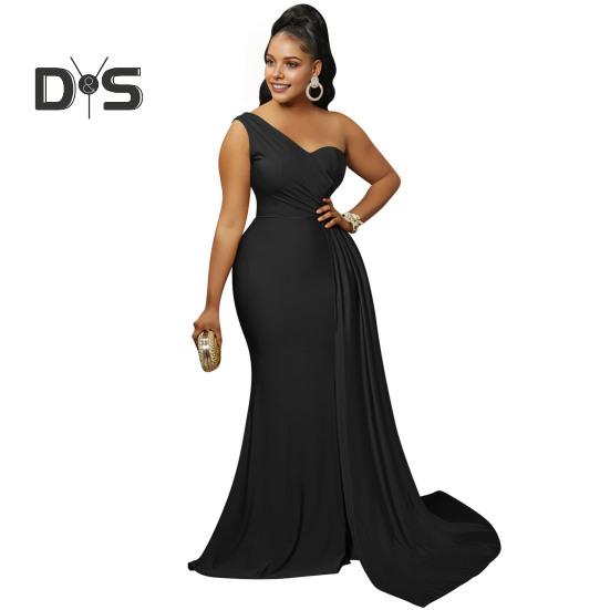 Dámské večerní šaty na jedno rameno Bez rukávů Dělený lem Jednobarevný Plisovaný Jednobarevný Plesový maxi Společenský koktejlový ples