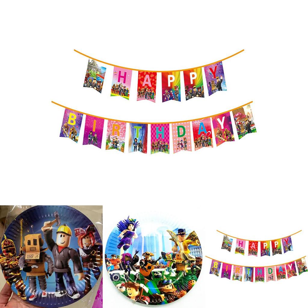 Vibrant Roblox Theme Party Supplies For Kids Birthday Celebrations With Banners And Cake Toppers