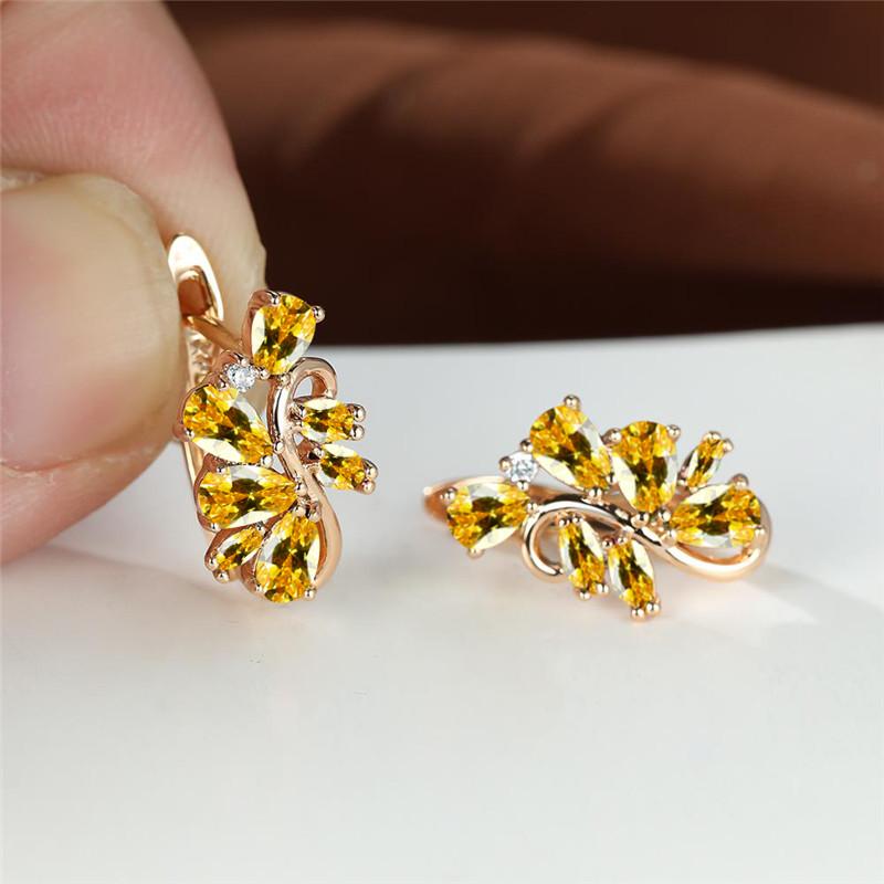 Senovinės aukso spalvos vestuviniai auskarai Vaivorykštės krištolo maži akmenukų auskarai Elegantiški gėlių daugiaspalviai cirkonio auskarai moterims Dovanų