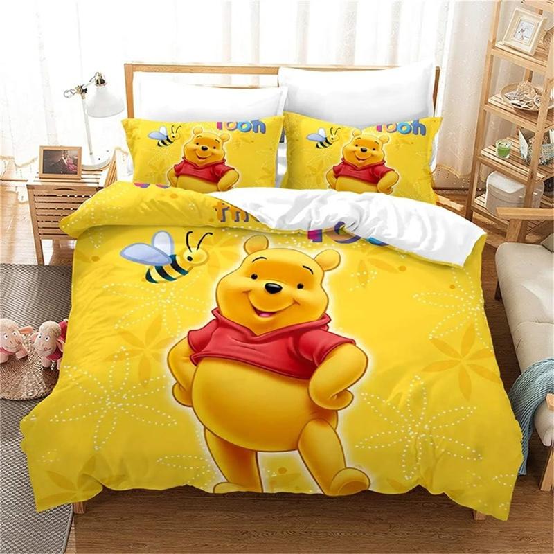Winnie The Pooh Printed Bedding Sets Cartoon Comforter Cover Bed Cover Duvet Cover Pillow Case 2-3 Pieces Sets Kids Adult Size