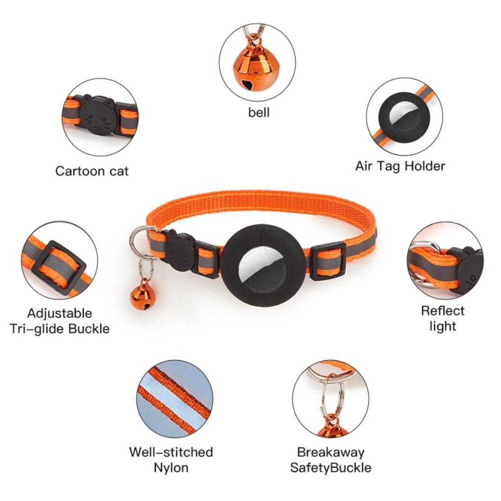 Detachable Bell Cat Collar with Reflective Strip Pet Tracker Accessories Pet Collar for AirTag